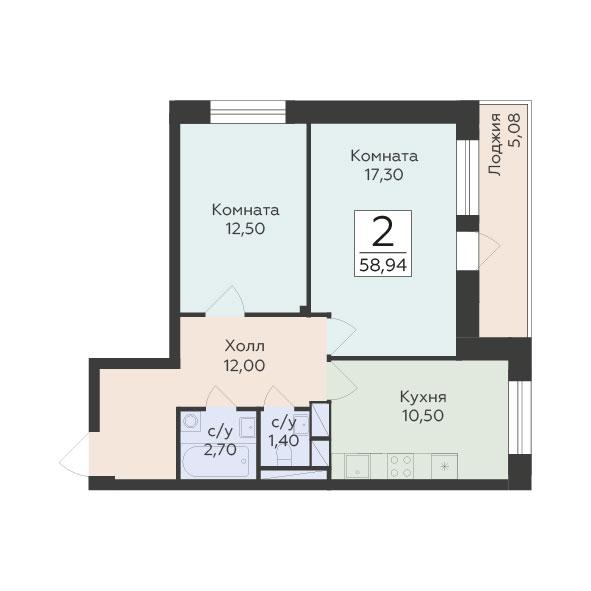 2-комнатная 58 м2 в ЖК Малаховский корпус null этаж 9