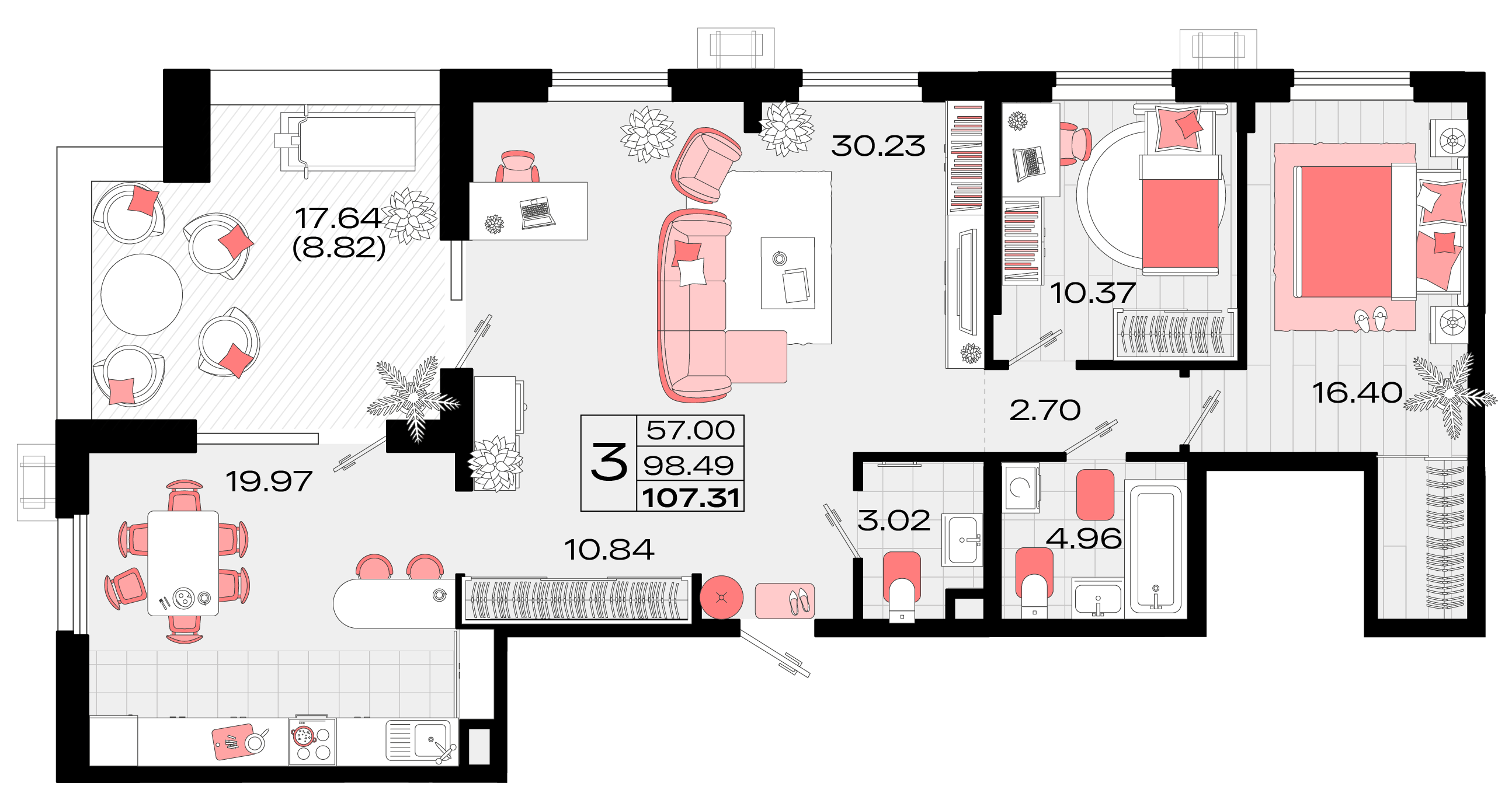 3-комнатная 103 м2 в ЖК Римские каникулы корпус null этаж 14