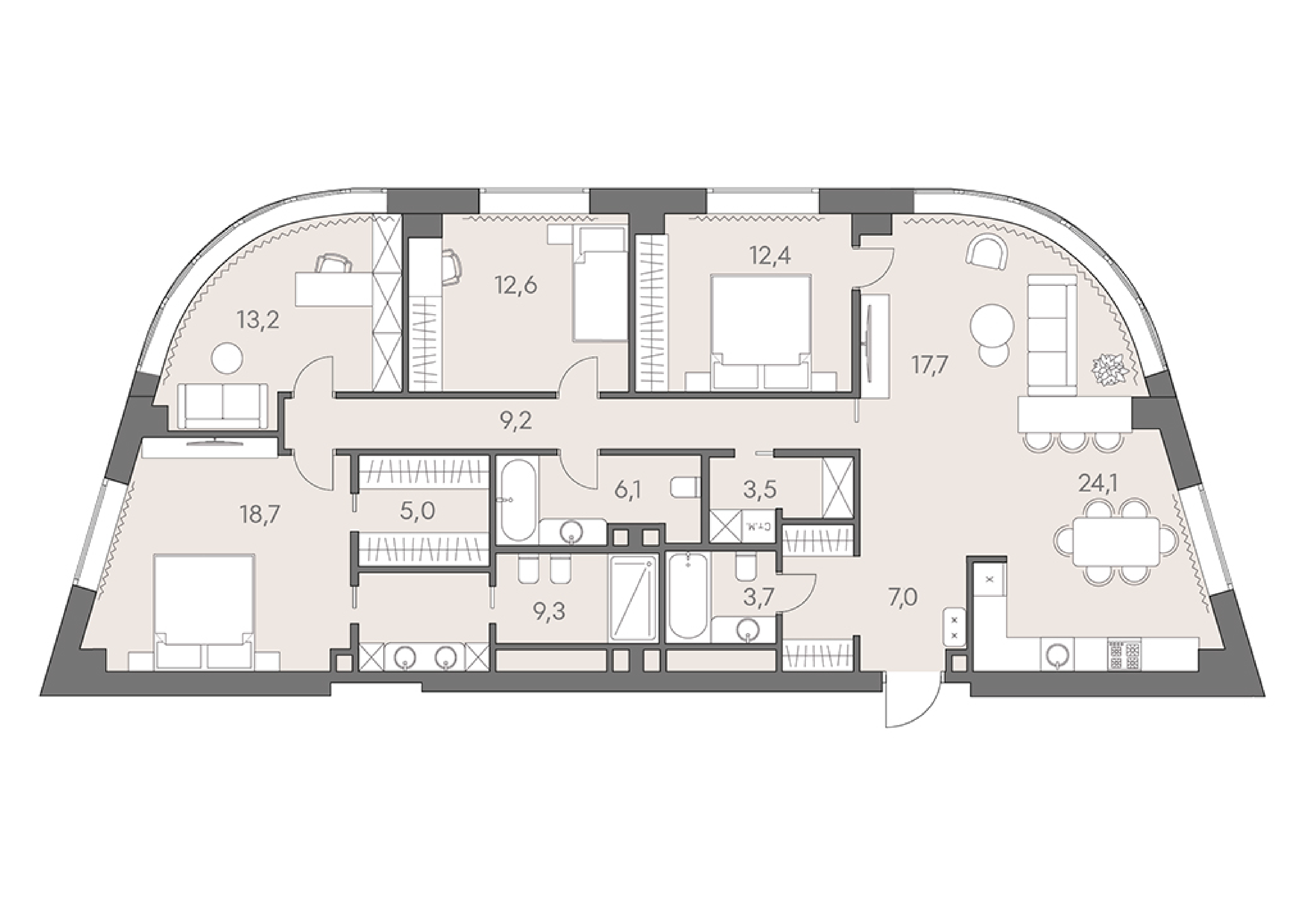 4-комнатная 142 м2 в ЖК Родина парк корпус null этаж 25