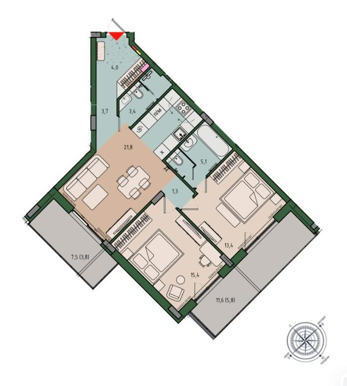 2-комнатная 77.8 м2 в ЖК undefined корпус null этаж 10