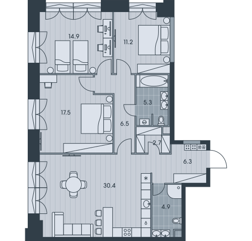 4-комнатная 100 м2 в ЖК Ever корпус null этаж 4