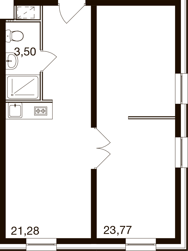 2-комнатная 48 м2 в ЖК М1 Сколково корпус null этаж 3