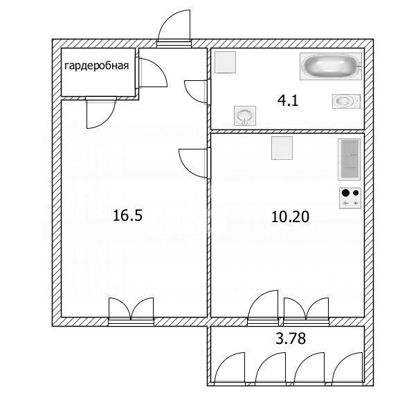 1-комнатная 38.1 м2 в ЖК undefined корпус null этаж 4