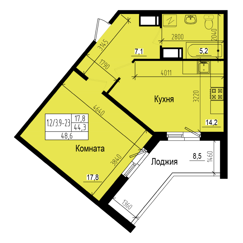 1-комнатная 48 м2 в ЖК ПРАГМА Сity корпус null этаж 12