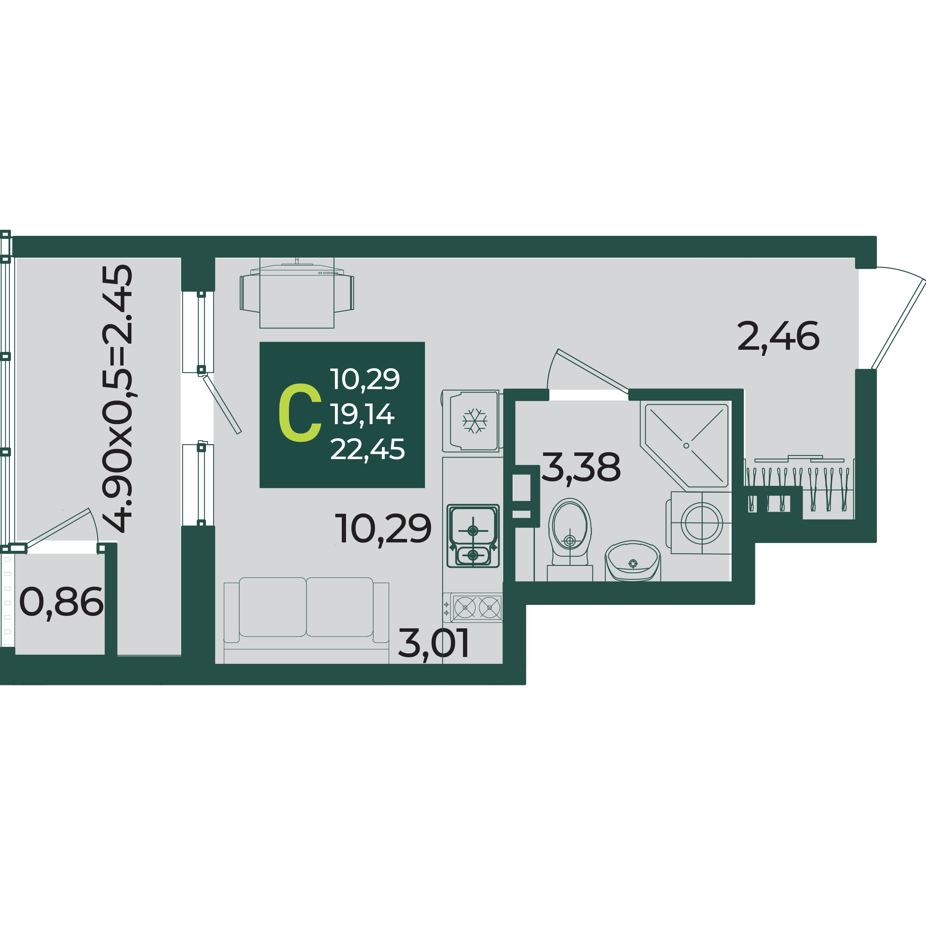 Студия 22 м2 в ЖК Образцово корпус null этаж 7