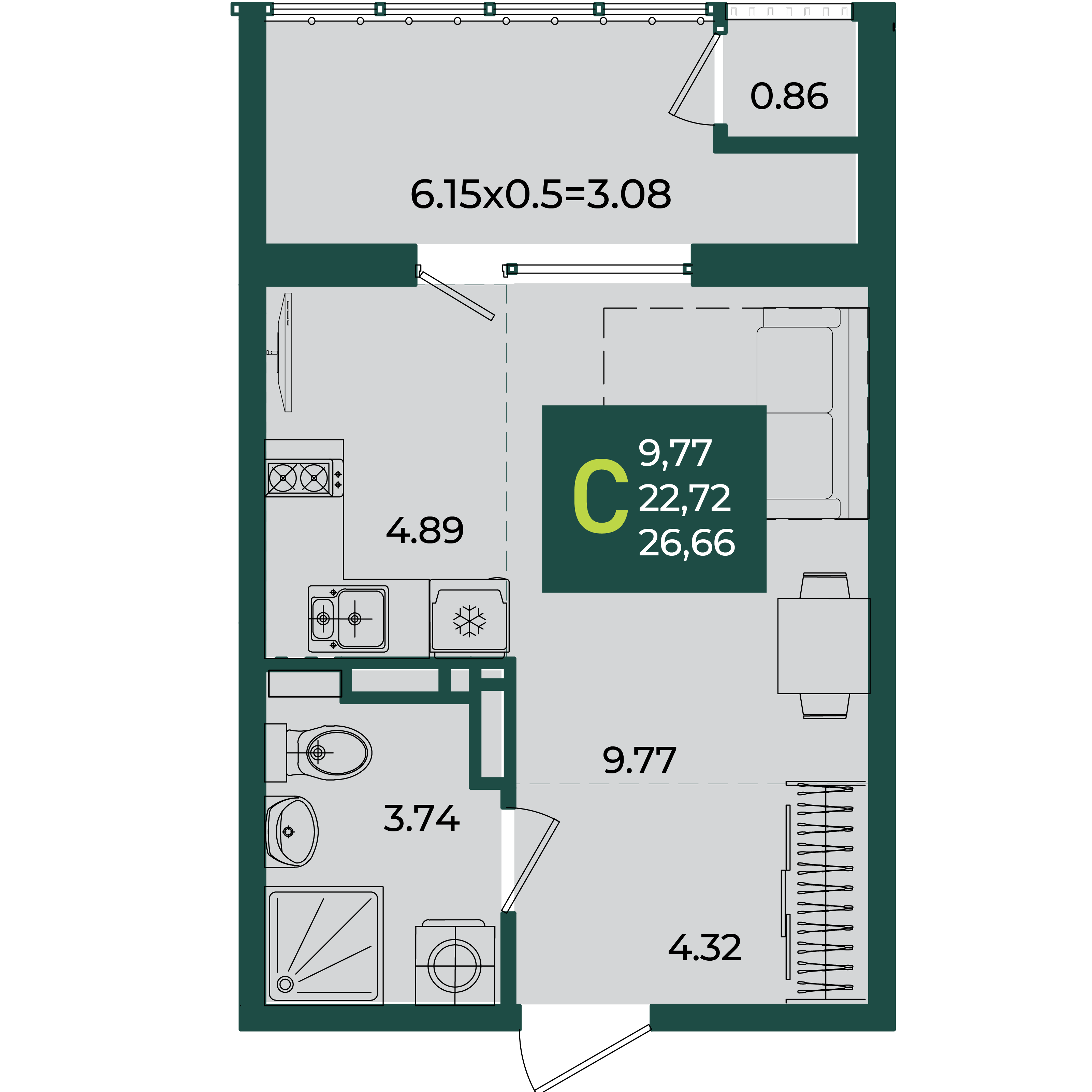 Студия 26 м2 в ЖК Образцово корпус null этаж 14
