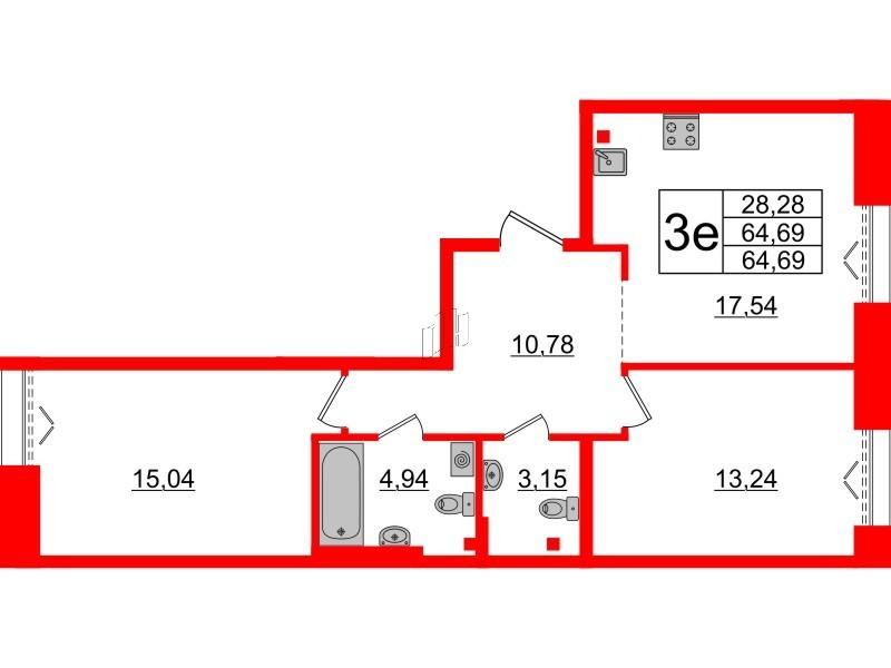 2-комнатная 64 м2 в ЖК Империал Клаб корпус null этаж 2