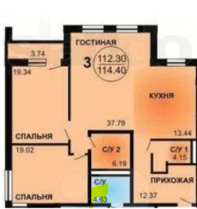 2-комнатная 114 м2 в ЖК undefined корпус null этаж 15