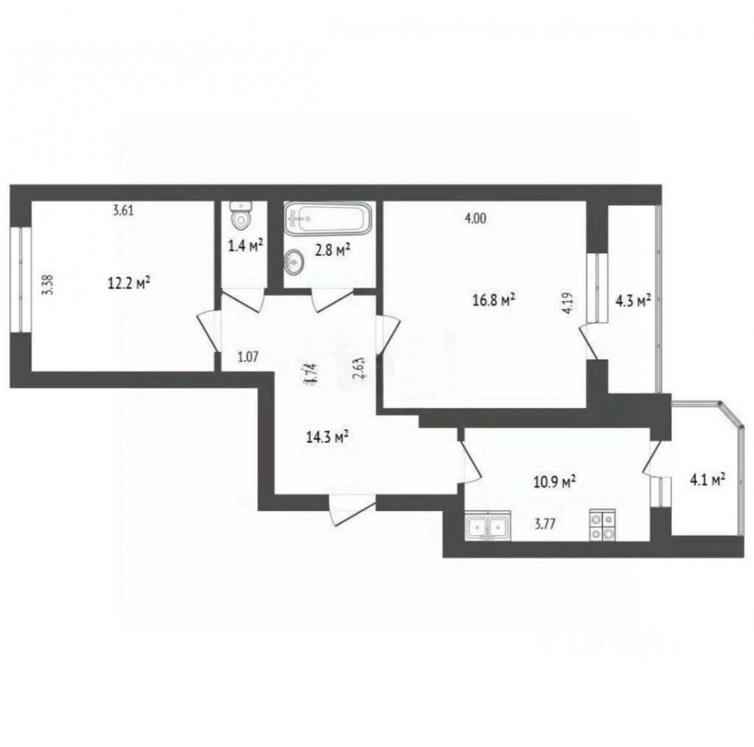 2-комнатная 58.4 м2 в ЖК undefined корпус null этаж 13