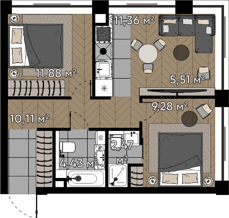Студия 55 м2 в ЖК Квартал Серебряный бор корпус null этаж 5