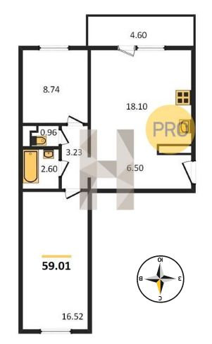 2-комнатная 56.7 м2 в ЖК undefined корпус null этаж 15