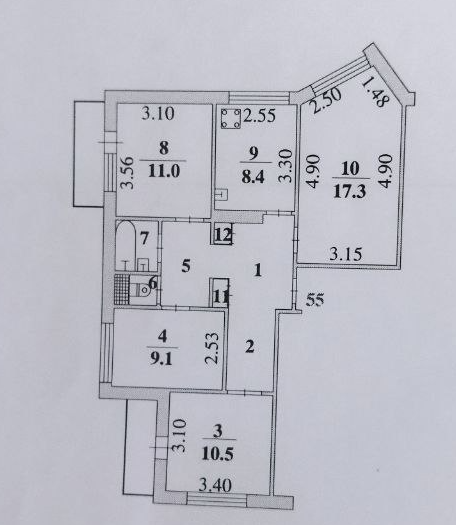 4-комнатная 74.7 м2 в ЖК undefined корпус null этаж 4