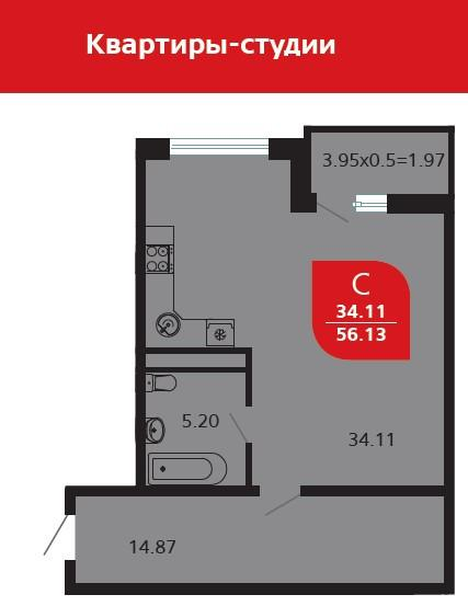 1-комнатная 59 м2 в ЖК undefined корпус null этаж 10