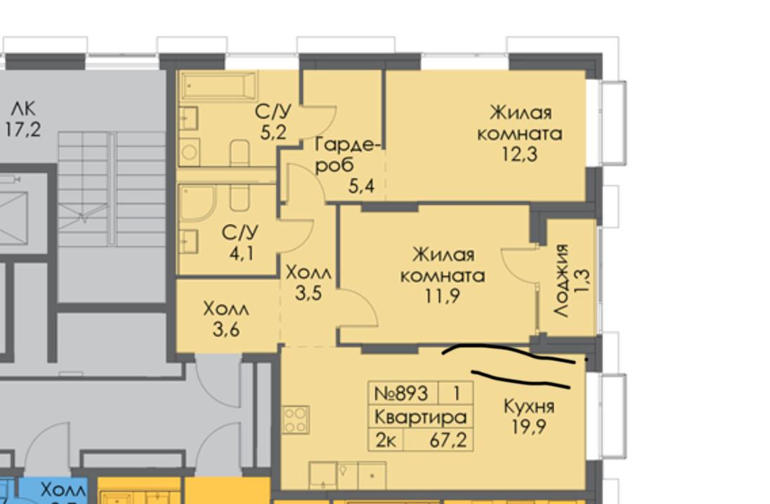 3-комнатная 67.2 м2 в ЖК undefined корпус null этаж 11