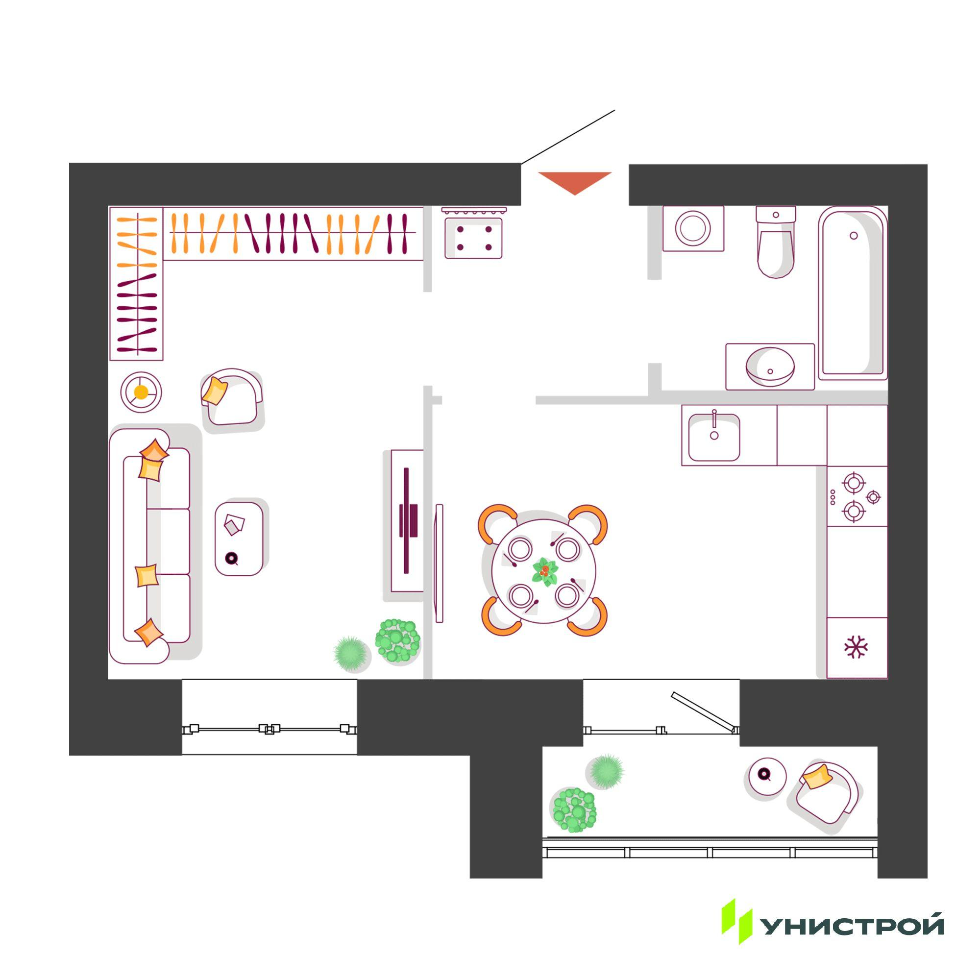 1-комнатная 35 м2 в ЖК Южный бульвар корпус null этаж 3