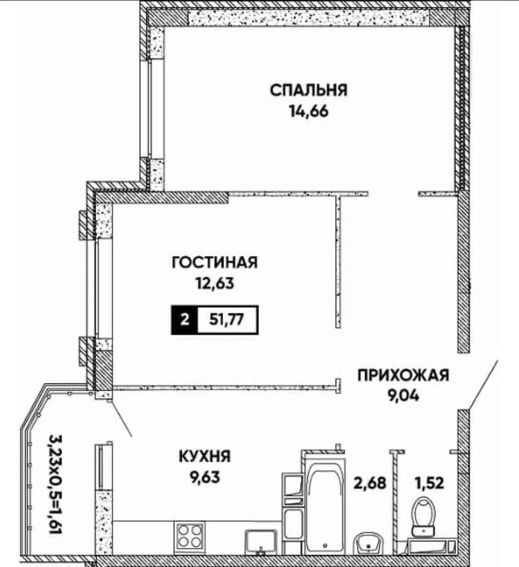 2-комнатная 50.1 м2 в ЖК undefined корпус null этаж 16