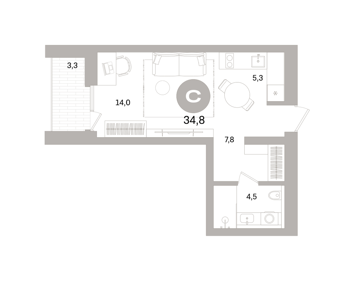 Студия 34 м2 в ЖК Северный ветер корпус null этаж 6