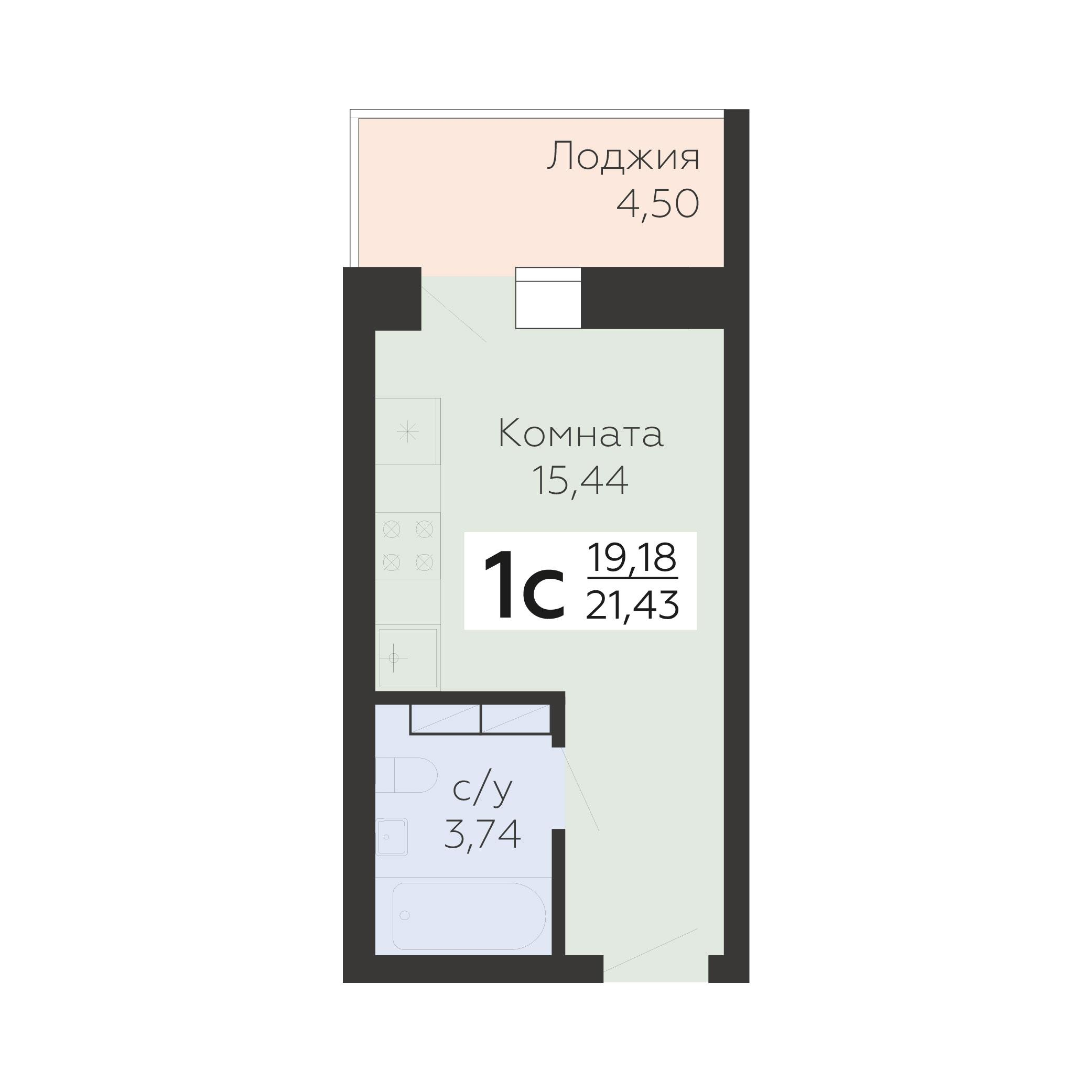 1-комнатная 21 м2 в ЖК Nova парк корпус null этаж 2