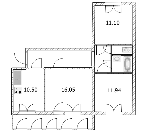 3-комнатная 63.9 м2 в ЖК undefined корпус null этаж 7