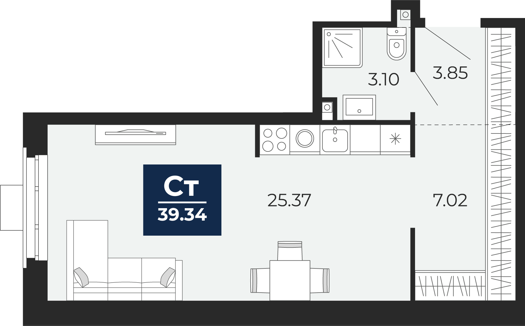Студия 39 м2 в ЖК Айвазовский корпус null этаж 3