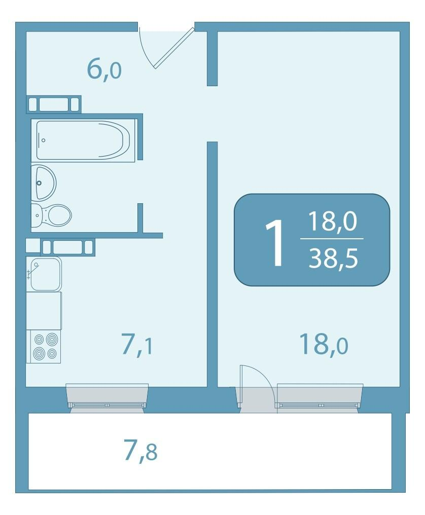 1-комнатная 38.5 м2 в ЖК undefined корпус null этаж 11