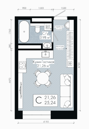 Студия 25.2 м2 в ЖК undefined корпус null этаж 10
