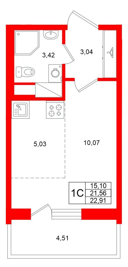 Студия 21 м2 в ЖК Титул в Московском корпус null этаж 4