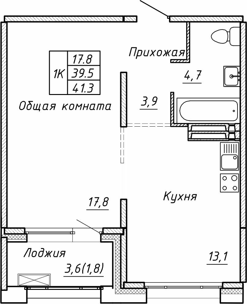 1-комнатная 41 м2 в ЖК Гренландия корпус null этаж 15