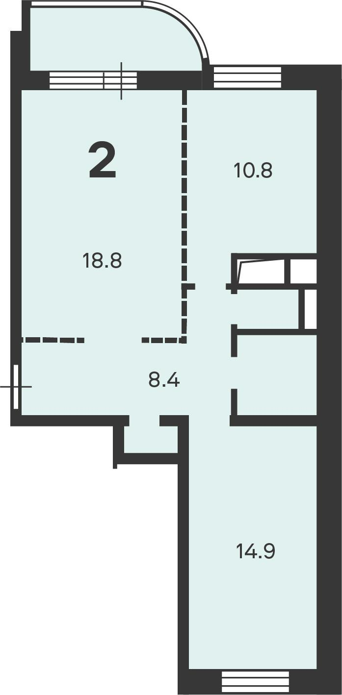 2-комнатная 55.8 м2 в ЖК undefined корпус null этаж 2