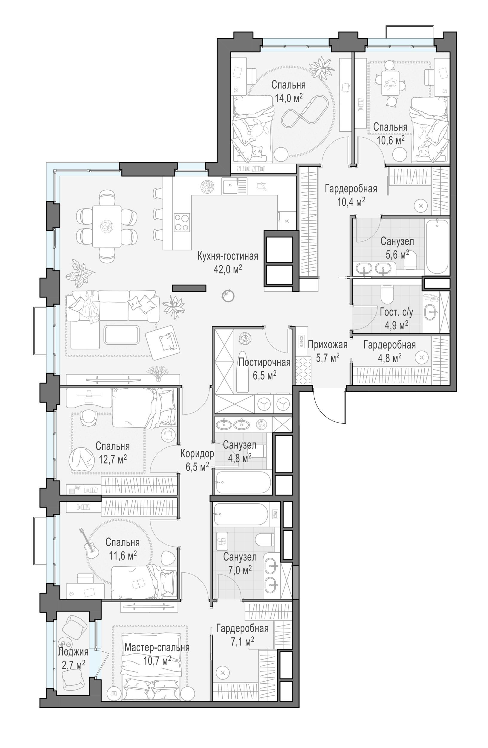 1-комнатная 165 м2 в ЖК TopHILLS корпус null этаж 26