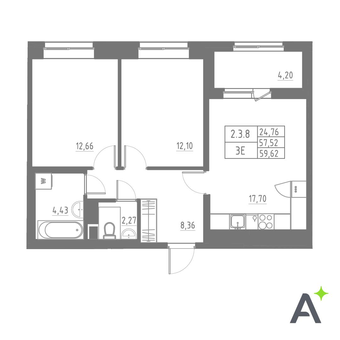 Студия 59 м2 в ЖК Аквилон Солар корпус null этаж 6