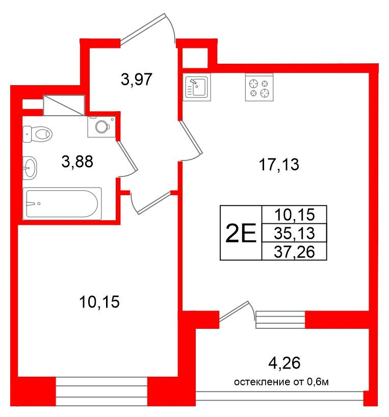 1-комнатная 35 м2 в ЖК Титул в Московском корпус null этаж 5