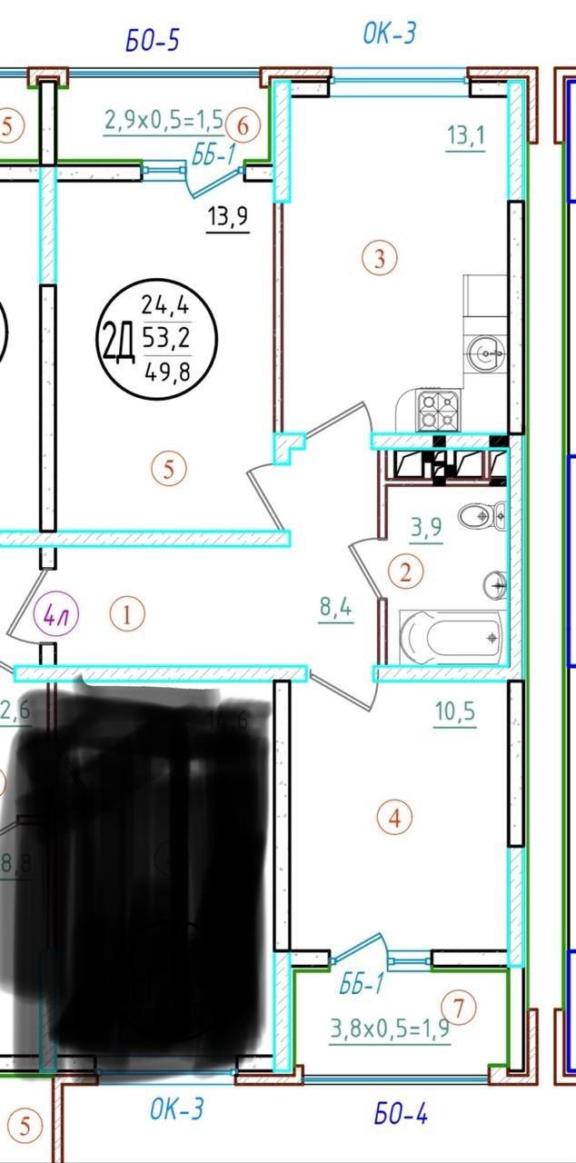 2-комнатная 53.2 м2 в ЖК undefined корпус null этаж 11