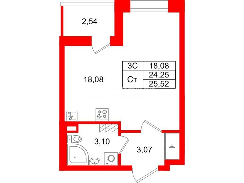 Студия 24 м2 в ЖК Парадный ансамбль корпус null этаж 5