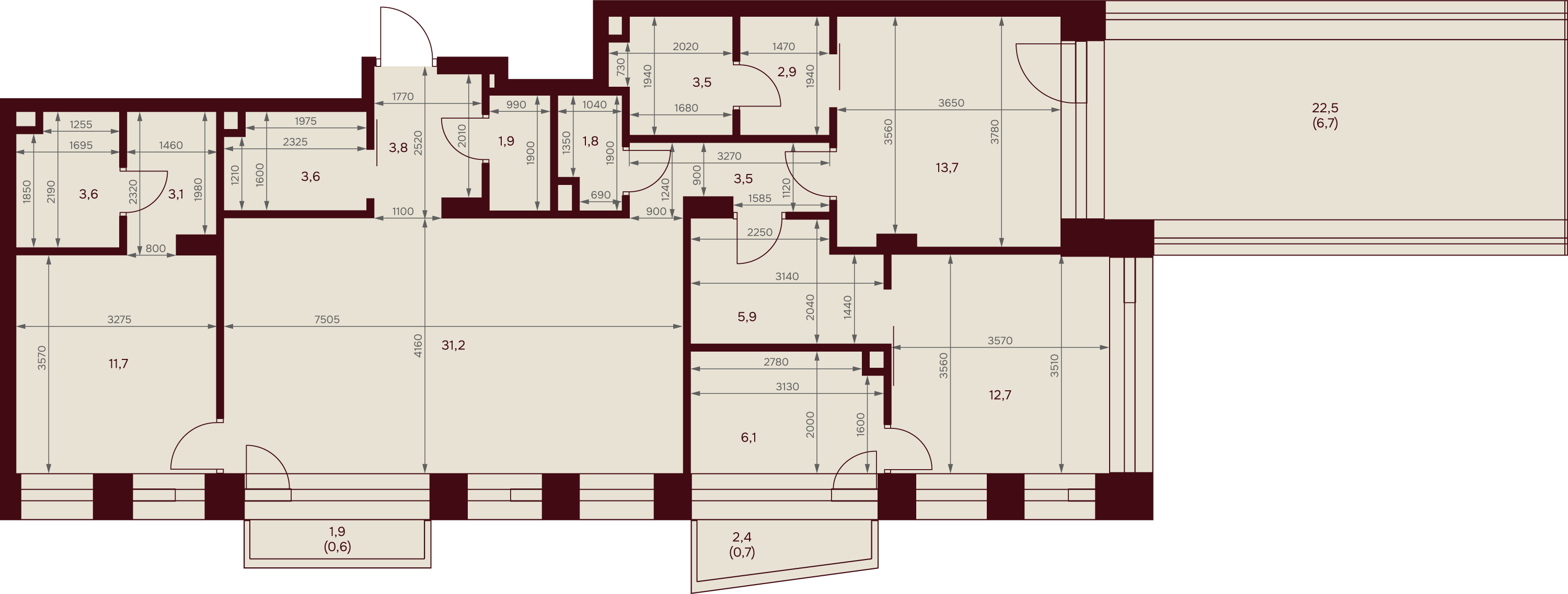 3-комнатная 117 м2 в ЖК Дом 7. Даниловский корпус null этаж 2