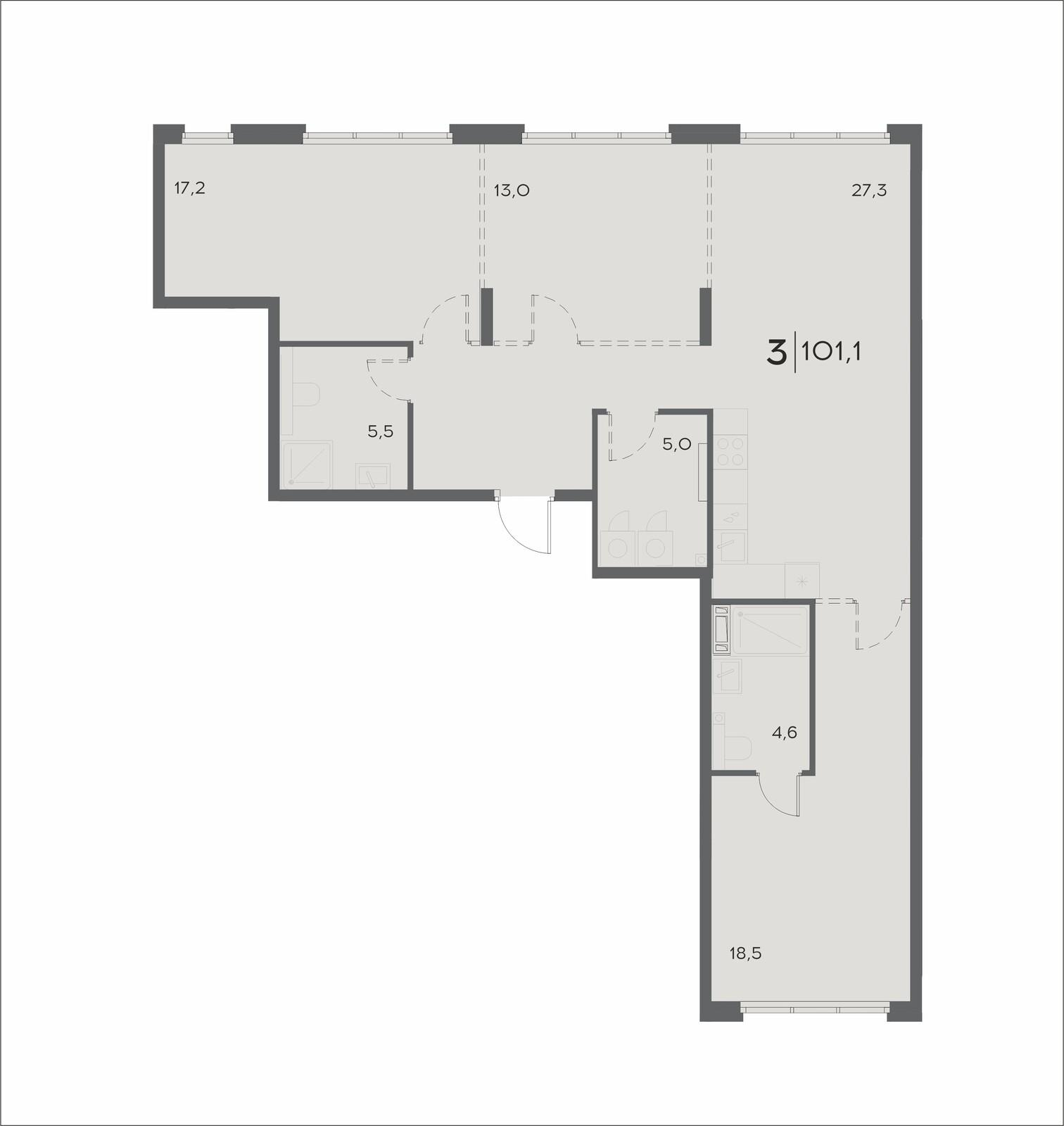 3-комнатная 101 м2 в ЖК WELLART City корпус null этаж 14