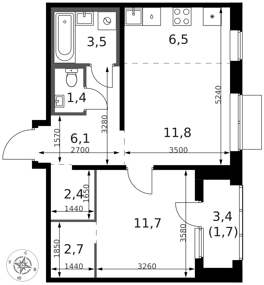 2-комнатная 48 м2 в ЖК 1-й Ясеневский корпус null этаж 15