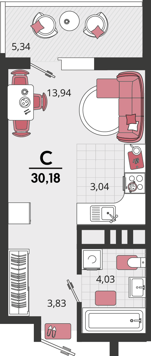1-комнатная 30 м2 в ЖК Родные просторы корпус null этаж 10