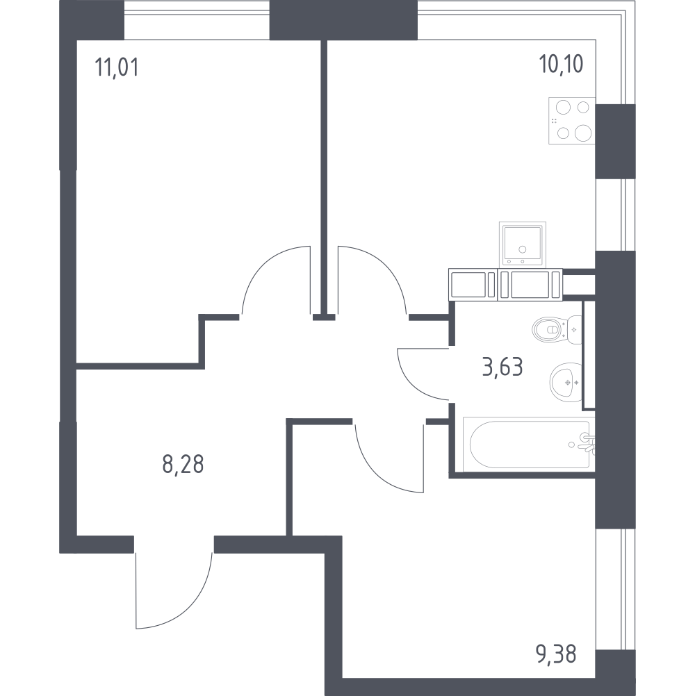 2-комнатная 42 м2 в ЖК Цветочные поляны корпус null этаж 10