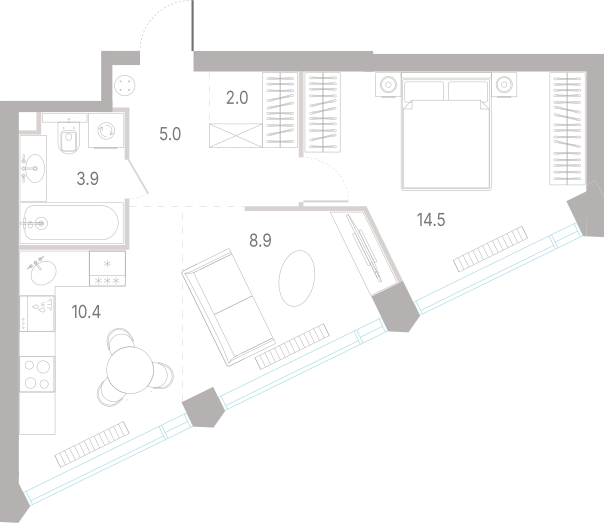 1-комнатная 44 м2 в ЖК КОД Сокольники корпус null этаж 21