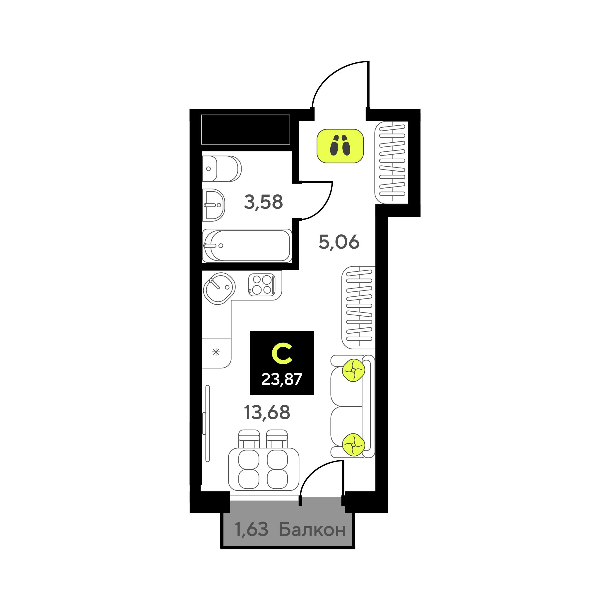 Студия 23 м2 в ЖК Мотивы корпус null этаж 14