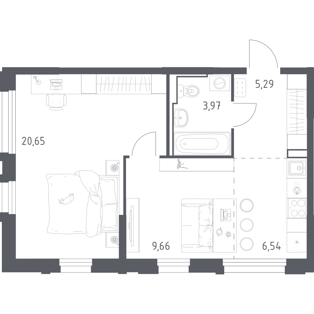 Студия 46 м2 в ЖК Рябиновая Роща корпус null этаж 14