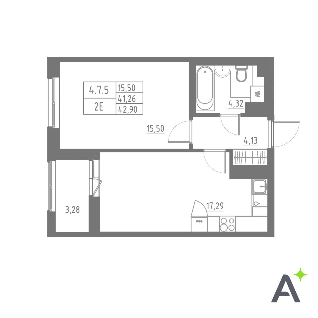 Студия 42 м2 в ЖК Аквилон SOLAR корпус null этаж 8