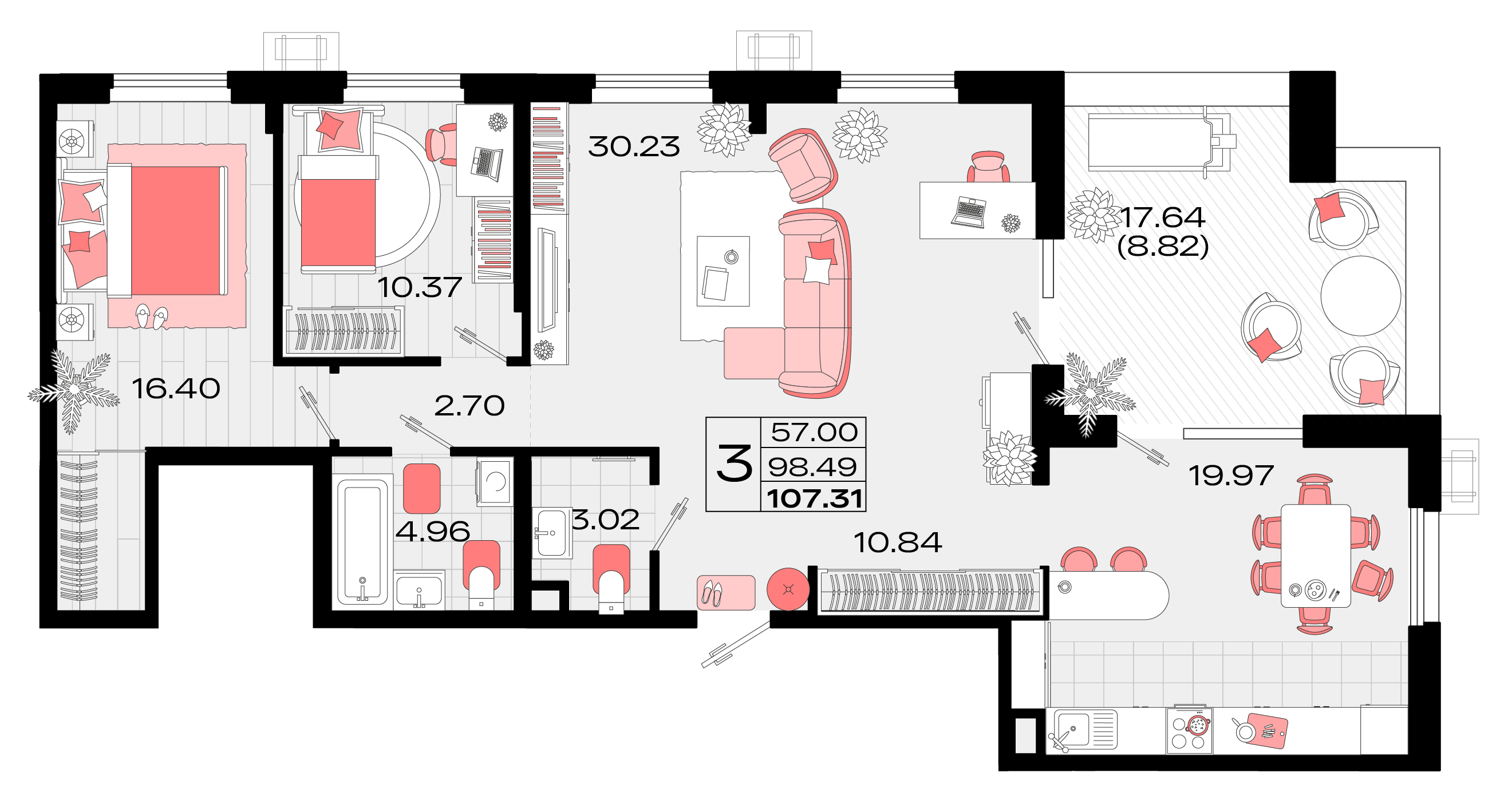 3-комнатная 101 м2 в ЖК Римские каникулы корпус null этаж 14