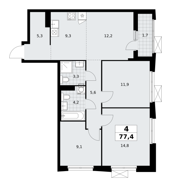 4-комнатная 76 м2 в ЖК Дзен-кварталы корпус null этаж 23