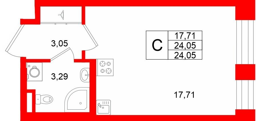 Студия 24 м2 в ЖК Аристократ корпус null этаж 1