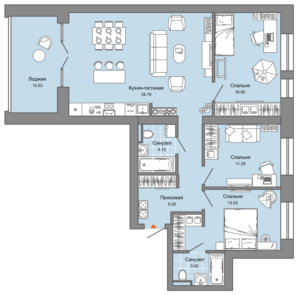 4-комнатная 98 м2 в ЖК Лес корпус null этаж 5