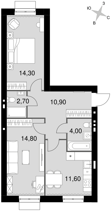2-комнатная 58 м2 в ЖК Апрелевка Клаб корпус null этаж 4