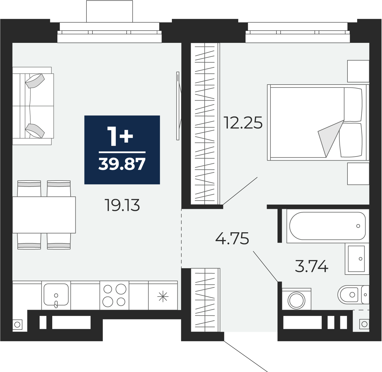 1-комнатная 39 м2 в ЖК Айвазовский корпус null этаж 9