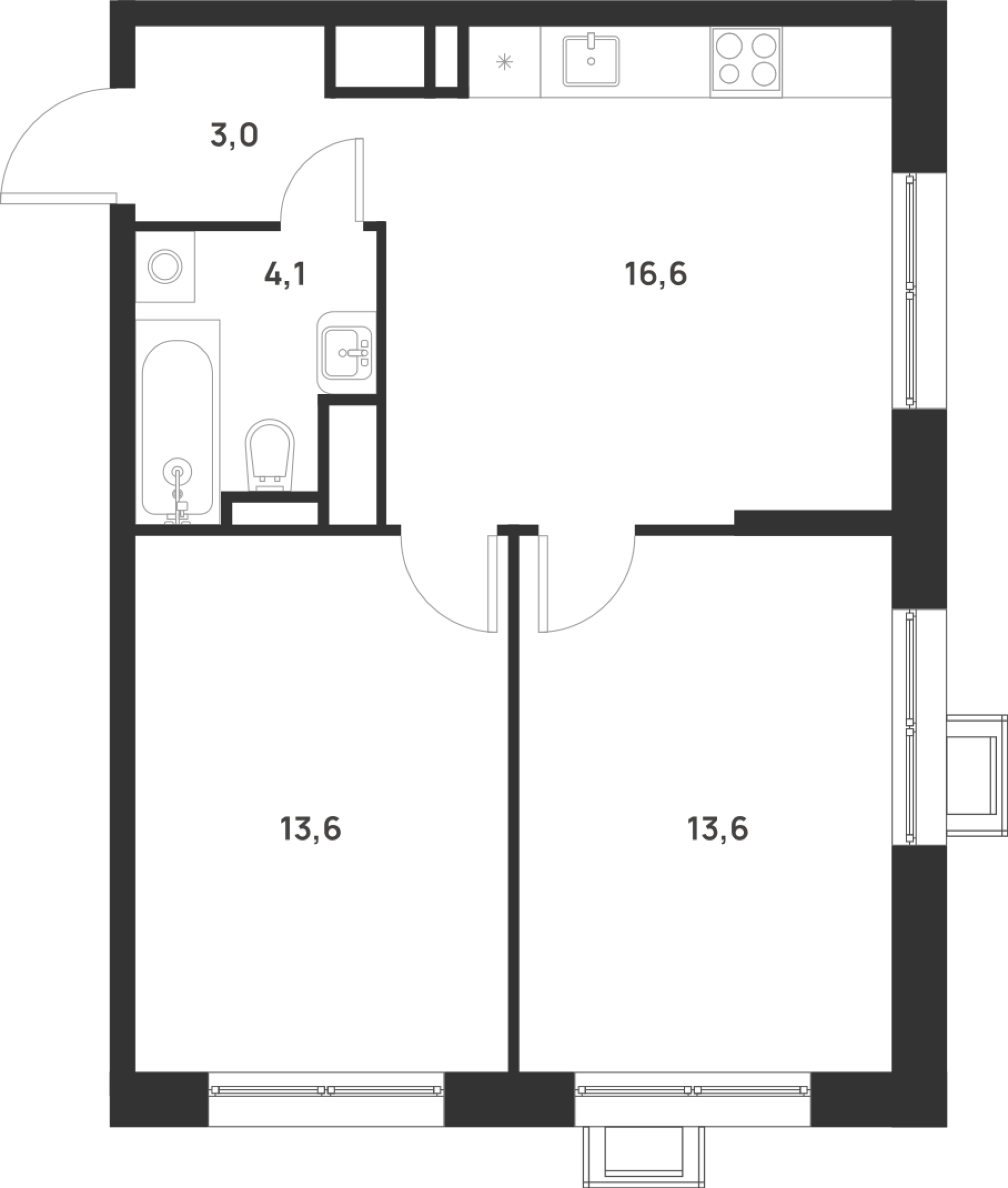 2-комнатная 50 м2 в ЖК Foreville корпус null этаж 8